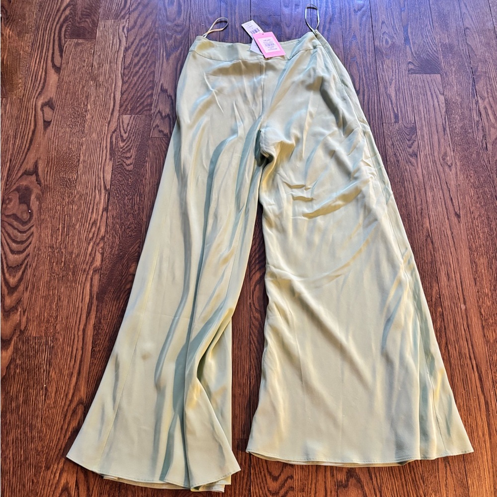 NWT CULT GAIA Beckett Flowy Wide Leg Chiffon Silk Pants in Spearmint Green - Picture 6 of 9